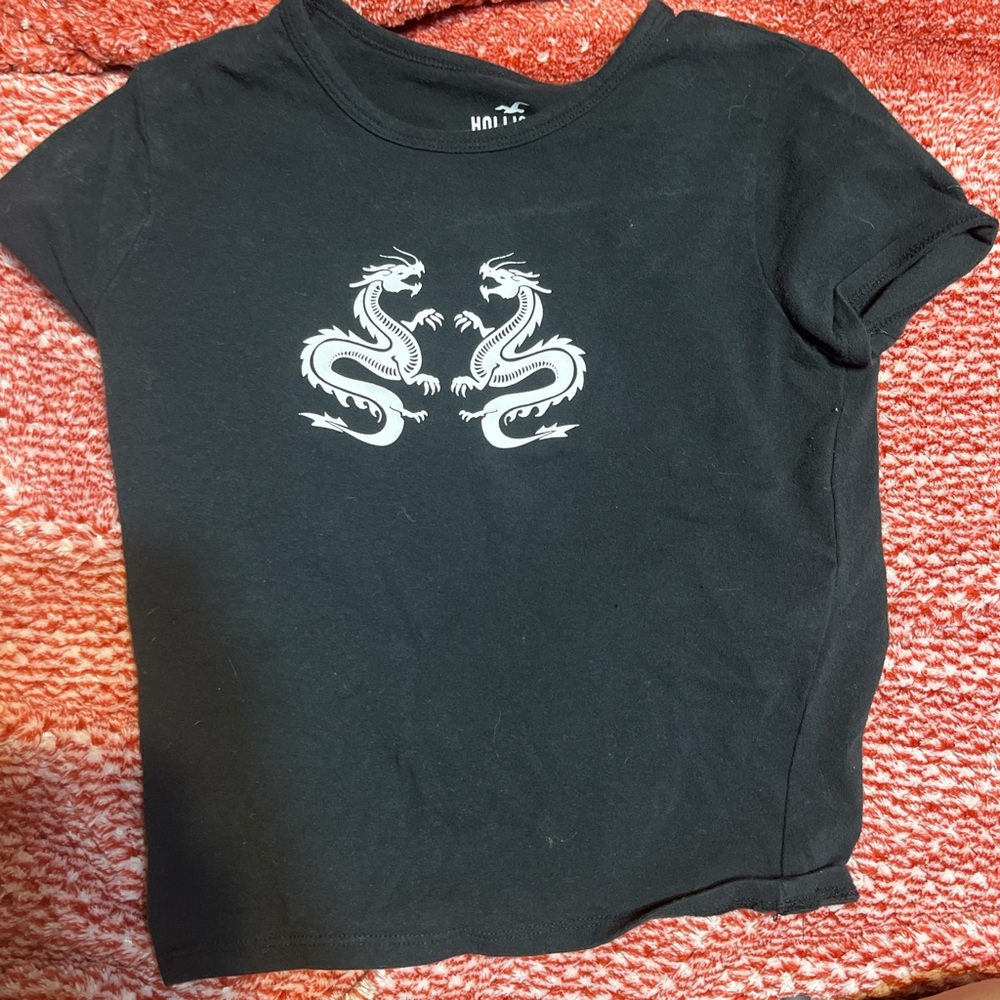 Hollister Kids Black Tee with Twin Dragon Motif